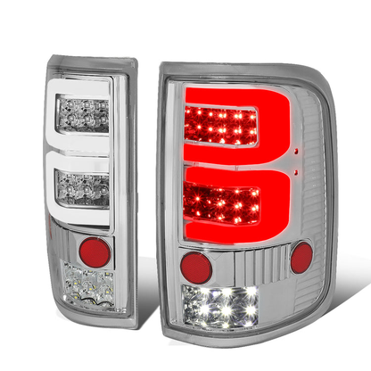 FAROS TRASEROS 04-08 FORD F-150 / LOBO - 3D - DUAL C-BAR LED - CHROME / CLEAR
