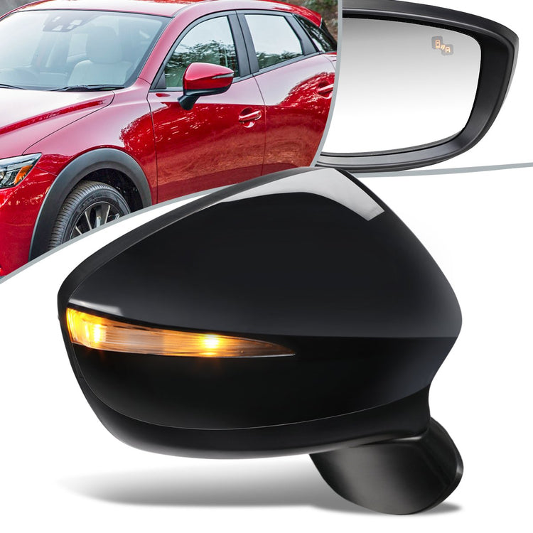 RETROVISOR MIRROR - OEM - 15-16 MAZDA CX-3 - POWERED - W/ SIGNAL LIGHT - W/ BSD - FOLDING - BLACK MATERIAL - RIGHT