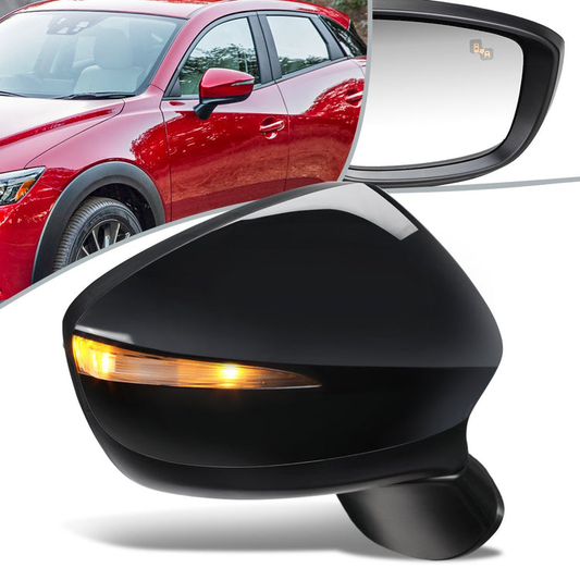RETROVISOR MIRROR - OEM - 15-16 MAZDA CX-3 - POWERED - HEATED - W/ SIGNAL LIGHT - W/ BSD - FOLDING - BLACK MATERIAL - RIGHT