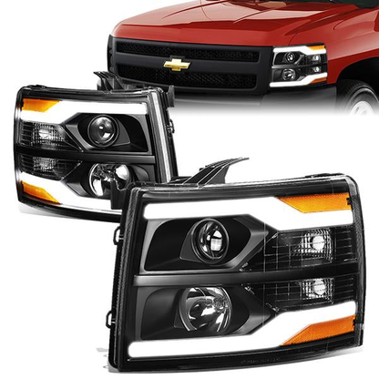 FAROS 07-13 CHEVY SILVERADO 1500 / 07-17 SILVERADO 2500, 3500 AND HD MODELS - DOES NOT FIT 2007 OLD BODY CLASSIC MODELS - LED DRL - DUAL LED - BLACK HOUSING / AMBER CORNER
