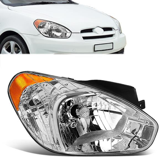 FAROS 06 HYUNDAI ACCENT / 07-11 HYUNDAI ACCENT - USES H4 HIGH / LOW BEAM BULBS / 2357A PARKING / TURN SIGNAL - FITS 06 HYUNDAI ACCENT USA BUILT AFTER 05/23/06 &  FITS 06  HYUNDAI ACCENT SEDAN CANADA BUILT AFTER 05/23/06 - RIGHT - OE STYLE - CHROME