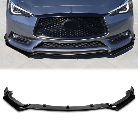 LIP FRONTAL 17-20 INFINITI Q60 COUPE - REQUIRES DRILLING BUMPER FOR INSTALLATION - 3PC - PAINTED GLOSS BLACK