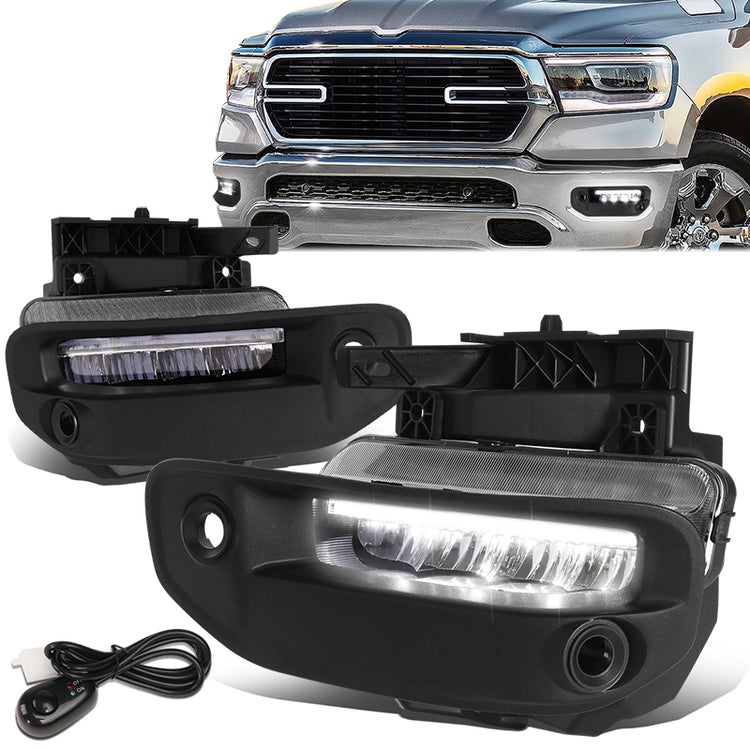 FAROS DE NIEBLA 19-22 RAM 1500 - FITS BIG HORN, HFE, LARAMIE, LIMITED, LIMITED LONGHORN, LONE STAR, REBEL, TRX, TRADESMAN - WILL FIT MODELS WITH PARKING SENSORS ONLY - LED DRL - CHROME / CLEAR