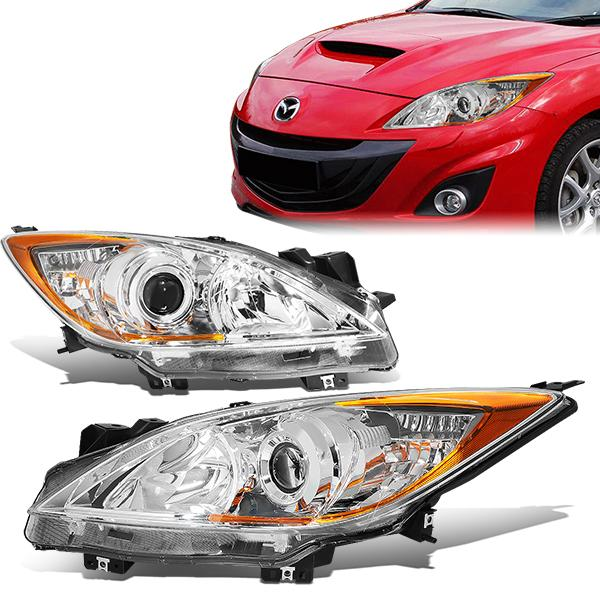 FAROS 10-13 MAZDA 3 4-DOOR - ONLY FITS MODELS WITH HALOGEN HEADLIGHTS - PROJECTOR - H11 LOW BEAM / 9005 HIGH BEAM - CHROME HOUSING / AMBER CORNER