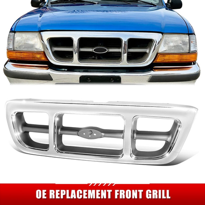 PARRILLA GRILLE - FD RANGR '98-'00/01-'03/04-05/ GRILLE ASS'Y 98-00/ CHROME/SILVER-GRAY/ (4WD/XLT)//PARTS.NO,FO1200341//OEM NO,F87Z8200KAA