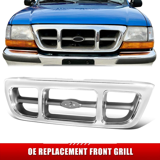 PARRILLA GRILLE - FD RANGR '98-'00/01-'03/04-05/ GRILLE ASS'Y 98-00/ CHROME/SILVER-GRAY/ (4WD/XLT)//PARTS.NO,FO1200341//OEM NO,F87Z8200KAA