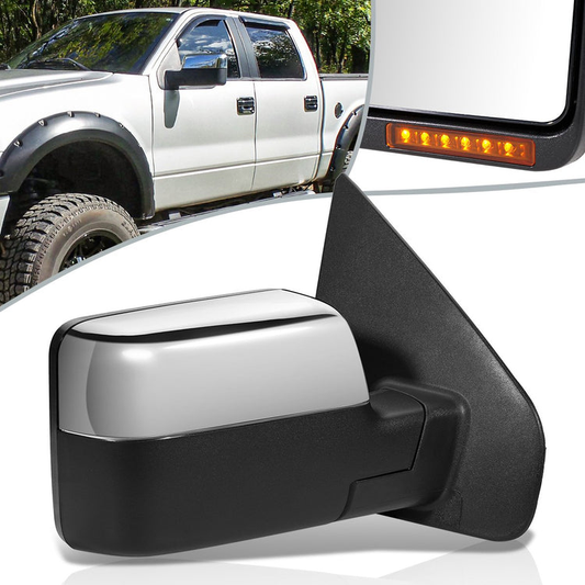 RETROVISOR MIRROR - OEM - 04-08 FORD F-150 - POWERED - HEATED - W/ SIGNAL LIGHT - W/ MEMORY - CHROME COVER - RIGHT