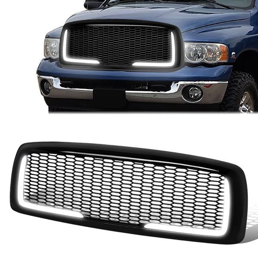 PARRILLA GRILLE - 02-05 DODGE RAM 1500 / 03-05 DODGE RAM 2500, 3500 - HONEYCOMB MESH - W/ LED DRL LIGHT - LED'S REQUIRE WIRING INTO EXISTING LIGHTING - BLACK