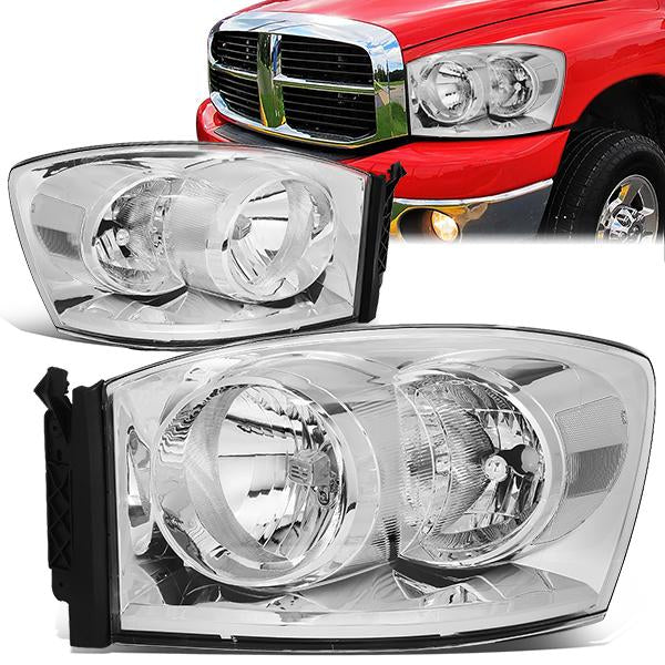 FAROS 06-08 DODGE RAM 1500 / 06-09 DODGE RAM 2500 , 3500 - FITS MODELS W/ HALOGEN HEADLAMPS ONLY - H13 LOW BEAM / HIGH BEAM - CHROME HOUSING / CLEAR CORNER
