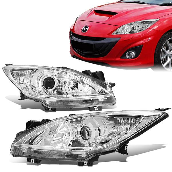FAROS 10-13 MAZDA 3 4-DOOR - ONLY FITS MODELS WITH HALOGEN HEADLIGHTS - PROJECTOR - H11 LOW BEAM / 9005 HIGH BEAM - CHROME HOUSING / CLEAR CORNER