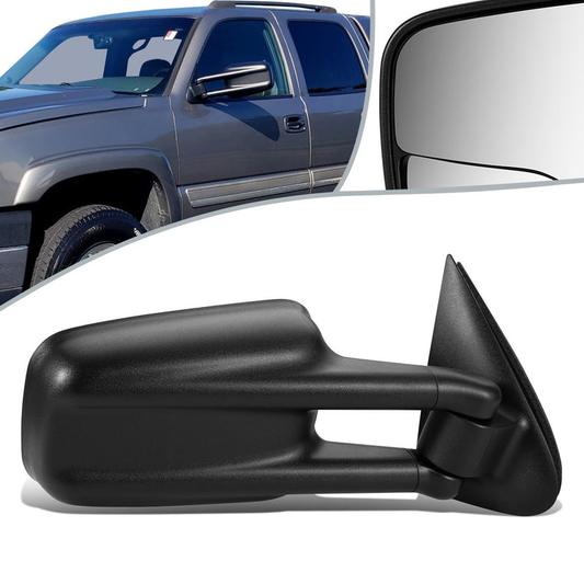 RETROVISOR MIRROR - OEM - 99-02 CHEVY SILVERADO - MANUAL - HEATED - FOLDING - W/ BLIND SPOT GLASS - W/ TOWING PACKAGE - TEXTURED - BLACK - RIGHT