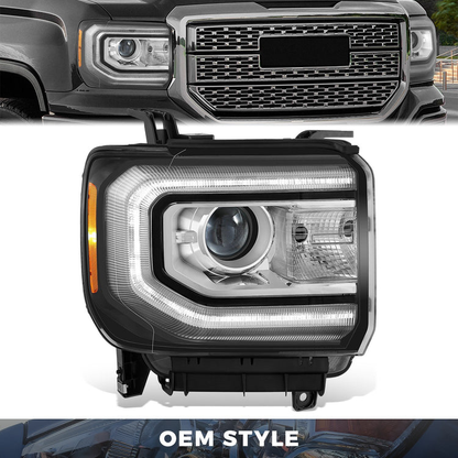 FAROS OE STYLE - 16-18 GMC SIERRA 1500 / 19 GMC SIERRA 1500 LIMITED - HID DRL HEADLIGHT - D5S HEADLIGHT / 7443NA TURN SIGNAL - BLACK HOUSING / AMBER REFLECTOR - RIGHT