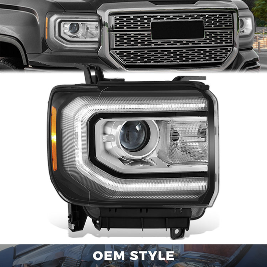 FAROS OE STYLE - 16-18 GMC SIERRA 1500 / 19 GMC SIERRA 1500 LIMITED - HID DRL HEADLIGHT - D5S HEADLIGHT / 7443NA TURN SIGNAL - BLACK HOUSING / AMBER REFLECTOR - RIGHT