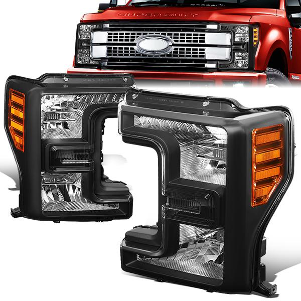 FAROS 17-19 FORD F-250, F-350, F-450, F-550 SUPER DUTY - FITS MODELS WITH HALOGEN HEADLIGHTS ONLY - H13 LOW BEAM / H13 HIGH BEAM - BLACK HOUSING / AMBER CORNER
