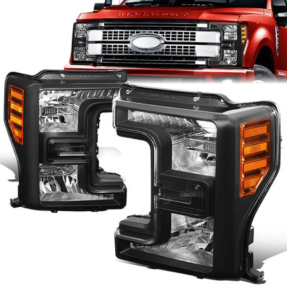 FAROS 17-19 FORD F-250, F-350, F-450, F-550 SUPER DUTY - FITS MODELS WITH HALOGEN HEADLIGHTS ONLY - H13 LOW BEAM / H13 HIGH BEAM - BLACK HOUSING / AMBER CORNER