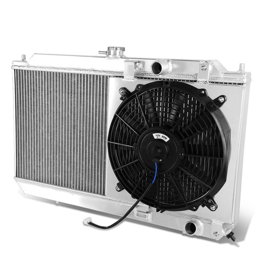 RADIADOR DE ALUMINIO RADIATOR + FAN SHROUD - 2 ROWS - 90-93 ACURA INTEGRA DA9 DB1 DB2 B16 MT - BLACK FAN