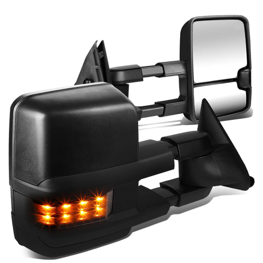 RETROVISORES EXTENDIBLES TOWING MIRROR - 88-98 CHEVY GMC C/K 1500 / 88-00 CHEVY GMC C/K 2500 / 88-02 CHEVY GMC C3500 / 88-00 CHEVY GMC K3500 / 95-99 CHEVY TAHOE / 92-99 GMC YUKON, SUBURBAN - PAIR - POWERED - LED SMOKE SIGNAL - BLACK