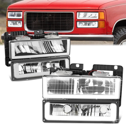 FAROS CLEAR LENS,CLEAR REFLECTOR,BLACK HOUSING - 4PCS - LED BAR - 92-94 CHEVROLET BLAZER / 88-99 CHEVROLET C1500 / 92-99 CHEVROLET C1500 SUBURBAN / 88-00 CHEVROLET C2500 / 92-99 CHEVROLET C2500 SUBURBAN / 88-00 CHEVROLET C3500 / 88-99 CHEVROLET K1500 /