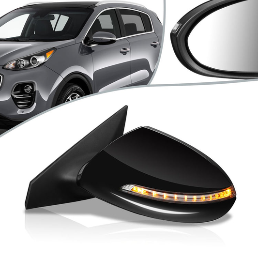 RETROVISOR MIRROR - OEM - 11-16 KIA SPORTAGE - POWERED - HEATED - W/ SIGNAL LIGHT - FOLDING - BLACK MATERIAL - LEFT