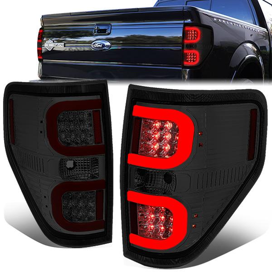 FAROS TRASEROS 09-14 FORD F-150 - DUAL RED C-BAR - 3D - LED - CHROME / SMOKE