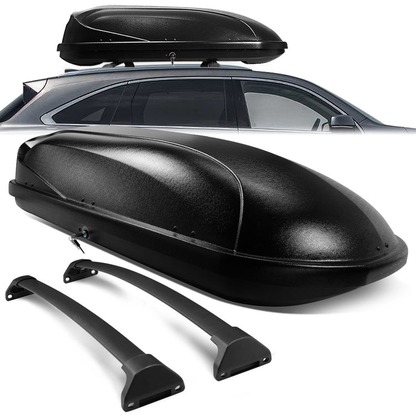 PORTAEQUIPAJE ROOF RACK CROSS BARS + CARGO ROOF BOX - 14-18 ACURA MDX - MOUNTS ONTO OEM ROOF RAILS ONLY - BLACK