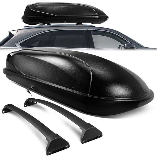 PORTAEQUIPAJE ROOF RACK CROSS BARS + CARGO ROOF BOX - 14-18 ACURA MDX - MOUNTS ONTO OEM ROOF RAILS ONLY - BLACK