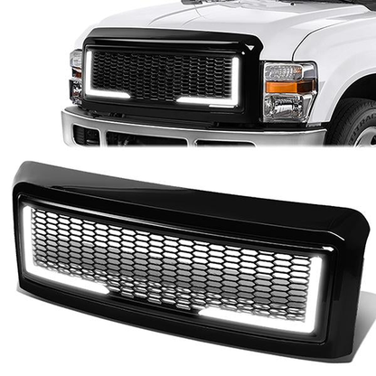 PARRILLA GRILLE - 08-10 FORD F-250, F-350, F-450, F-550 - HONEYCOMB MESH - W/ LED DRL LIGHT - LED'S REQUIRE WIRING INTO EXISTING LIGHTING - BLACK