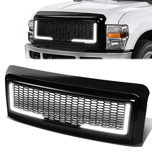 PARRILLA GRILLE - 08-10 FORD F-250, F-350, F-450, F-550 - HONEYCOMB MESH - W/ LED DRL LIGHT - LED'S REQUIRE WIRING INTO EXISTING LIGHTING - BLACK