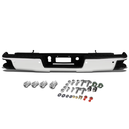 DEFENSA TRASERA 14-18 CHEVY SILVERADO 1500 GMC SIERRA 1500 - CORNER STEP MODEL W/ PARKING SENSOR HOLES - CHROME