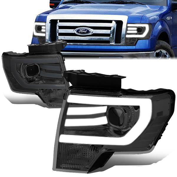 FAROS 09-14 FORD F-150 - FITS HALOGEN HEADLIGHT MODELS ONLY - 3D - LED - PROJECTOR - SMOKE HOUSING / CLEAR CORNER - H7 LOW / HIGH BEAM / 3157A SIGNAL 194 MARKER