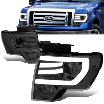FAROS 09-14 FORD F-150 - FITS HALOGEN HEADLIGHT MODELS ONLY - 3D - LED - PROJECTOR - SMOKE HOUSING / CLEAR CORNER - H7 LOW / HIGH BEAM / 3157A SIGNAL 194 MARKER