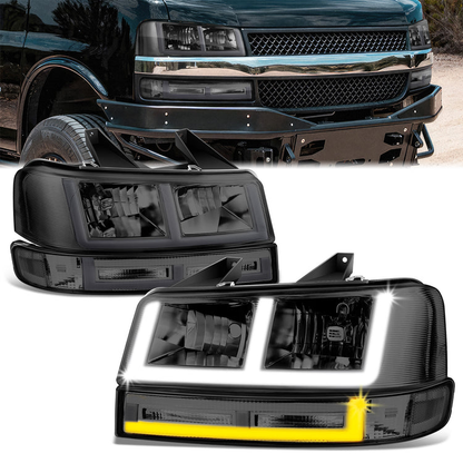 FAROS SMOKE LENS,CLEAR REFLECTOR,BLACK HOUSING - 4PCS - LED BAR - 03-14 CHEVROLET EXPRESS 1500 / 03-23 CHEVROLET EXPRESS 25003 / 03-23 CHEVROLET EXPRESS 3500 / 09-22 CHEVROLET EXPRESS 4500 / 03-14 GMC SAVANA 1500 / 03-23 GMC SAVANA 2500 / 03-23 GMC SAVANA