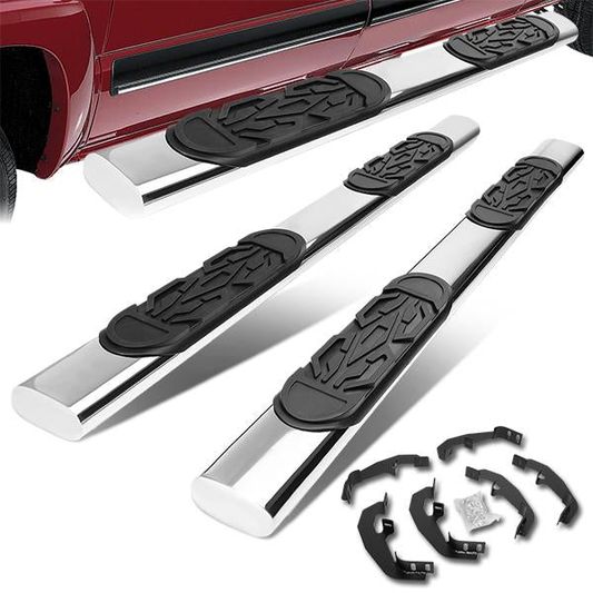 ESTRIBOS 6" - OVAL - STRAIGHT - 19-20 CHEVY SILVERADO 1500, GMC SIERRA 1500 / 2020 CHEVY SILVERADO 2500HD, 3500HD, GMC SIERRA 2500HD, 3500HD - CREW CAB - SILVER