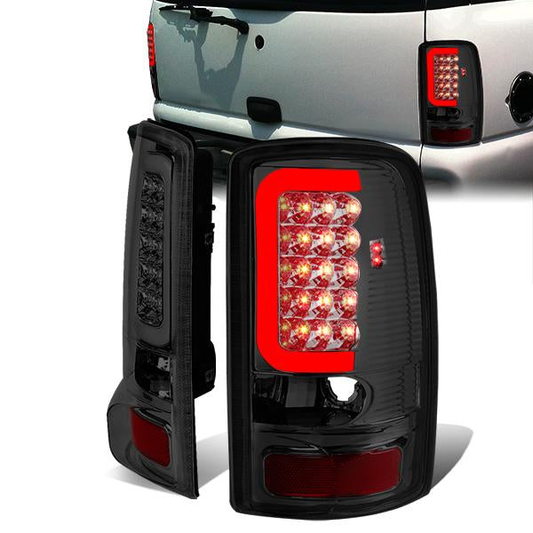 FAROS TRASEROS 00-06 CHEVY TAHOE , CHEVY SUBURBAN 1500 , 2500 , GMC YUKON , YUKON XL 1500 , 2500 - C-BAR - 3D - U-HALO LED - FITS LIFT DOOR MODELS ONLY , DOES NOT FIT BARN DOOR MODELS - CHROME / SMOKE