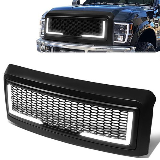 PARRILLA GRILLE - 08-10 FORD F-250, F-350, F-450, F-550 - HONEYCOMB MESH - W/ LED DRL LIGHT - LED'S REQUIRE WIRING INTO EXISTING LIGHTING - MATTE BLACK