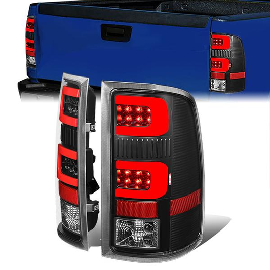 FAROS TRASEROS 07-13 GMC SIERRA 1500 - 07-14 GMC SIERRA 2500HD 3500HD - DOES NOT FIT DUALLY MODELS, DOES NOT FIT DENALI MODELS, DOES NOT FIT MODELS WITH 921 BACKUP BULB MODELS - 3D - RED LED - BLACK / CLEAR