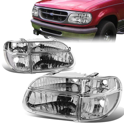FAROS 95-01 FORD EXPLORER / 1997 MERCURY MOUNTAINEER 2/4-DOOR - 4PC - 9007 LOW BEAM / HIGH BEAM - CHROME HOUSING / CLEAR CORNER