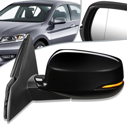 RETROVISOR MIRROR - OEM - 13-15 HONDA ACCORD 4-DR - POWERED - HEATED - W/ SIGNAL LIGHT - W/ ASPHERICAL GLASS - FOLDING - BLACK MATERIAL - LEFT