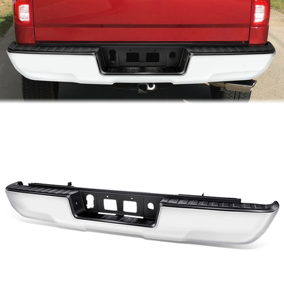 DEFENSA TRASERA CHROME - 14-18 CHEVROLET SILVERADO 1500 / 19 CHEVROLET SILVERADO 1500 LD / 14-18 GMC SIERRA 1500 / 19 GMC SIERRA 1500 LIMITED - WITHOUT REAR PARKING SENSOR HOLES