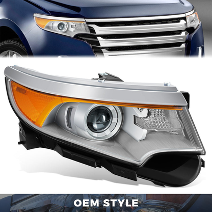 FAROS OE STYLE - 11-14 FORD EDGE - HID HEADLIGHT - D3S HEADLIGHT / 3457A TURN SIGNAL - CHROME HOUSING / AMBER REFLECTOR - RIGHT