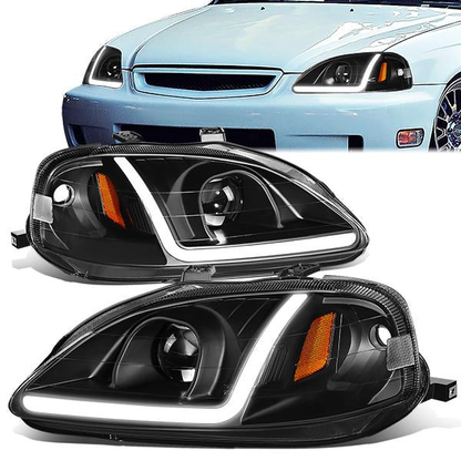 FAROS 99-00 HONDA CIVIC - LED RUNNING LIGHT REQUIRES WIRING INTO EXISTING LIGHTING WIRE HARNESS - LED DRL - PROJECTOR - BLACK HOUSING / AMBER CORNER - H7 LOW BEAM / H7 HIGH BEAM