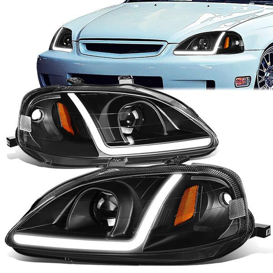 FAROS 99-00 HONDA CIVIC - LED RUNNING LIGHT REQUIRES WIRING INTO EXISTING LIGHTING WIRE HARNESS - LED DRL - PROJECTOR - BLACK HOUSING / AMBER CORNER - H7 LOW BEAM / H7 HIGH BEAM