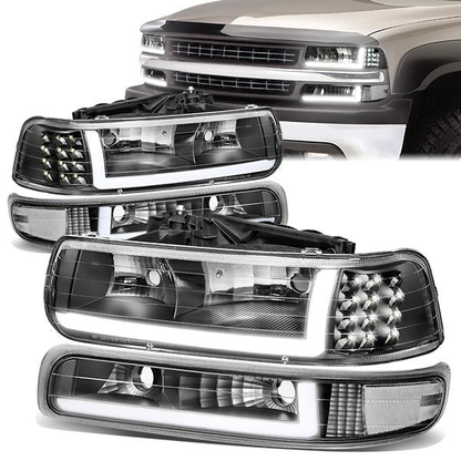 FAROS 99-02 CHEVY SILVERADO 1500, 2500 / 01-02 CHEVY SILVERADO 1500HD, SILVERADO 2500HD, SILVERADO 3500 / 00-06 CHEVY SUBURBAN 1500, SUBURBAN 2500, TAHOE - LED DRL - DRL REQUIRES WIRING INTO EXISTING LIGHTING HARNESS - 4PC - BLACK HOUSING / CLEAR CORNER