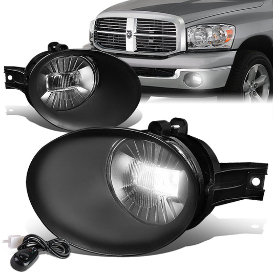 FAROS DE NIEBLA 02-08 DODGE RAM 1500 / 03-09 RAM 2500, 3500 - FITS STEEL BUMPER MODELS ONLY - WITH SWITCH, BEZEL - CHROME / CLEAR
