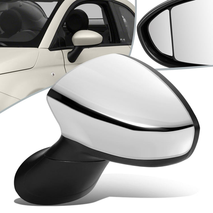 RETROVISOR MIRROR - OEM - 13-15 FIAT 500 - POWERED - HEATED - W/ BLIND LENS - FOLDING - W/ CHROME COVER - LEFT