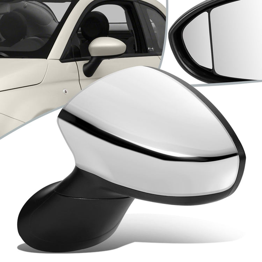 RETROVISOR MIRROR - OEM - 13-15 FIAT 500 - POWERED - HEATED - W/ BLIND LENS - FOLDING - W/ CHROME COVER - LEFT