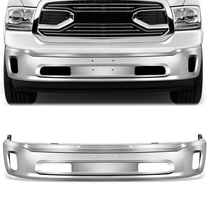 DEFENSA 14-18 RAM 1500 / 19-23 RAM 1500 CLASSIC, WITHOUT PARKING SENSOR HOLES; WITH FOG LIGHT CUTOUTS - CHROME