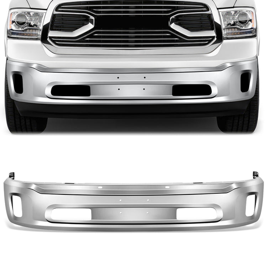DEFENSA 14-18 RAM 1500 / 19-23 RAM 1500 CLASSIC, WITHOUT PARKING SENSOR HOLES; WITH FOG LIGHT CUTOUTS - CHROME