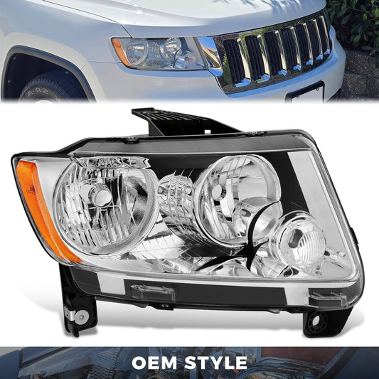 FAROS OE STYLE - 11-13 JEEP GRAND CHEROKEE - H11 LOW / 9005 HIGH / 12961 MARKER / 7443NA TURN SIGNAL - CHROME HOUSING - RIGHT