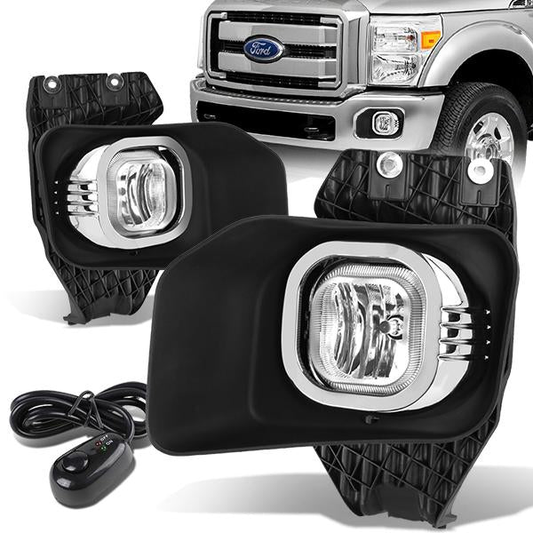 FAROS DE NIEBLA 11-16 FORD F-250, F-350, F-450, F-550 SUPER DUTY - WITH SWITCH, BEZEL - H10 BULB - CHROME / CLEAR